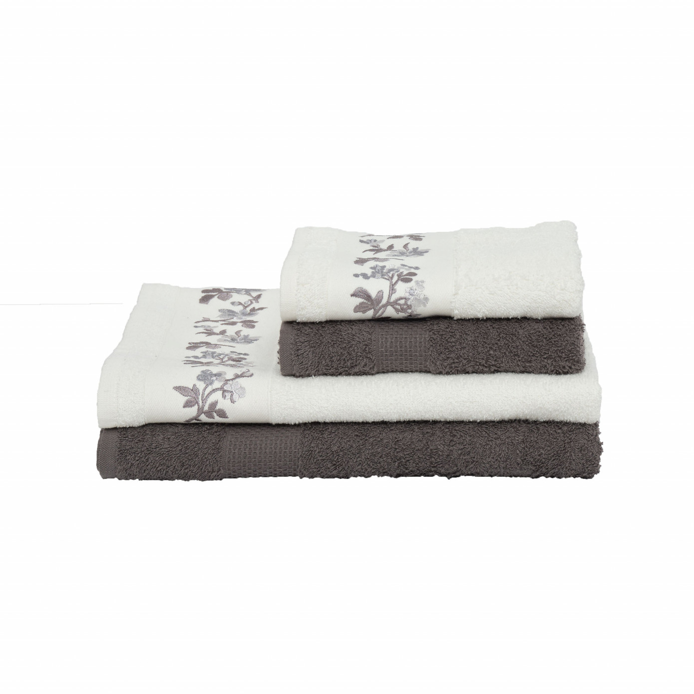 Karaca Home Flora Gray Embroidered Bath Set