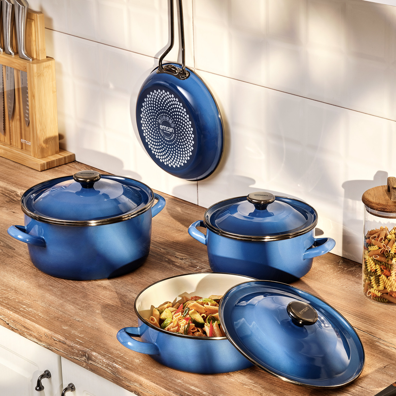 Emsan Pietra 7 Piece Enamel Cookware Set Navy Blue