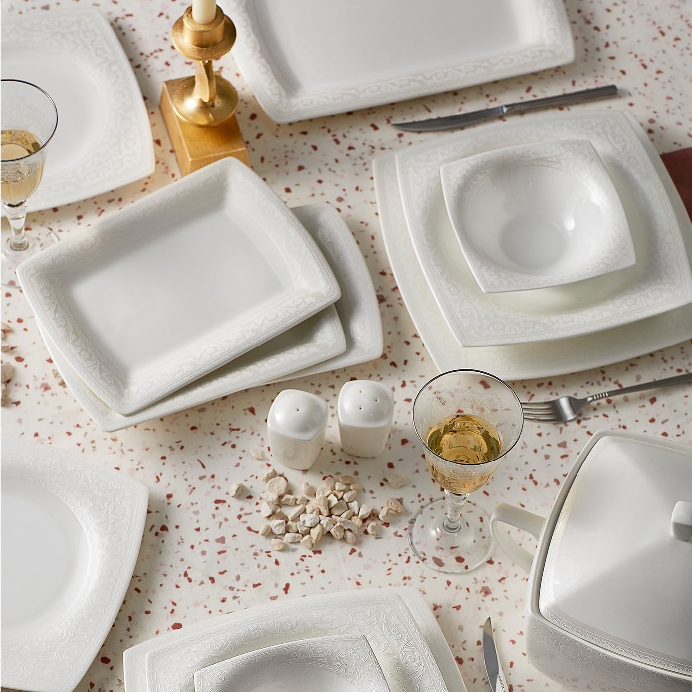 Karaca Fine Pearl Roma 62 Pieces Pearl Dinnerware Set For 12 Persons