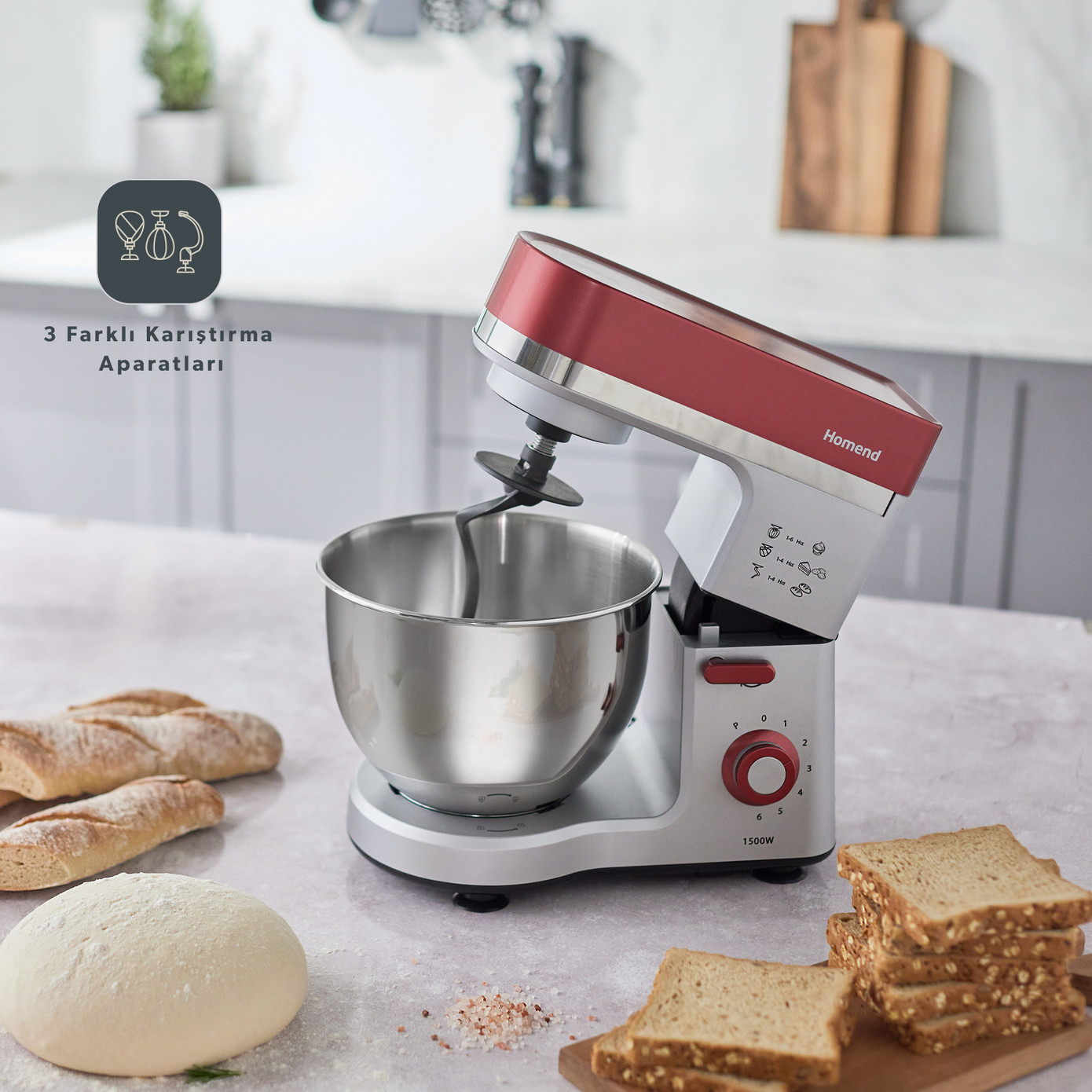 Homend Profashion 3012H Stand Mixer Red Silver