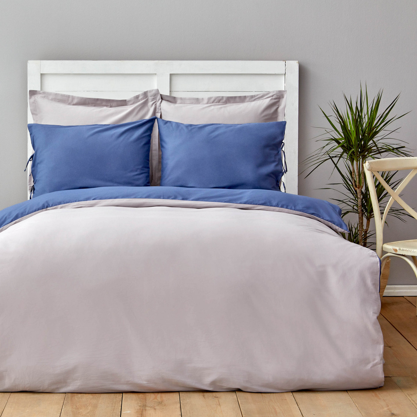 Karaca Home Basic Indigo-Grey Double Sided Double Duvet Cover Set