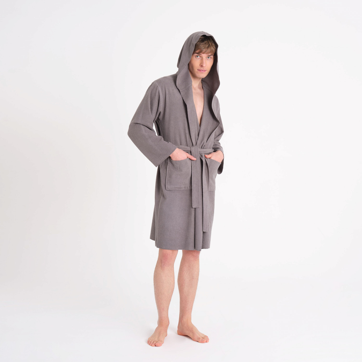 Karaca Home Berlin K. Gray Relax Hooded 100% Cotton Bathrobe S/M