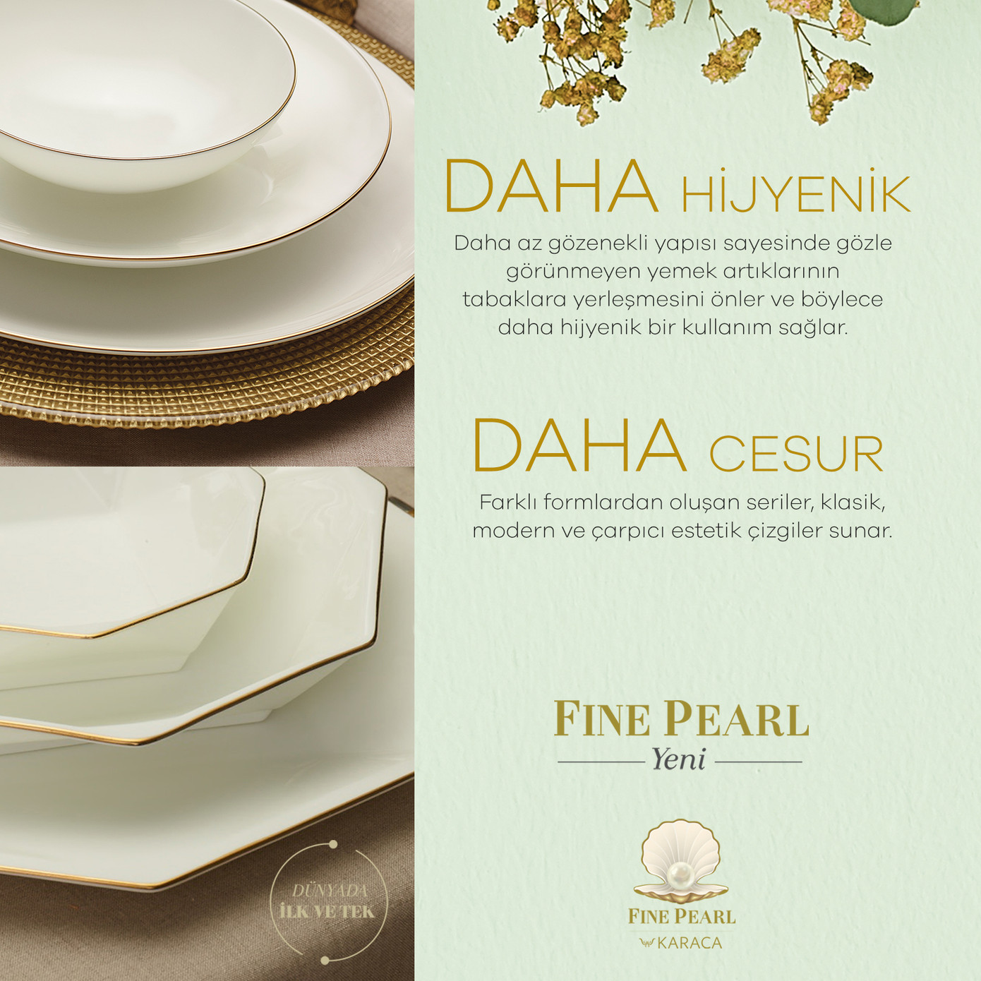 Karaca Fine Pearl Extra Trio Platinum 62 Pieces Pearl Dinnerware Set For 12 Persons