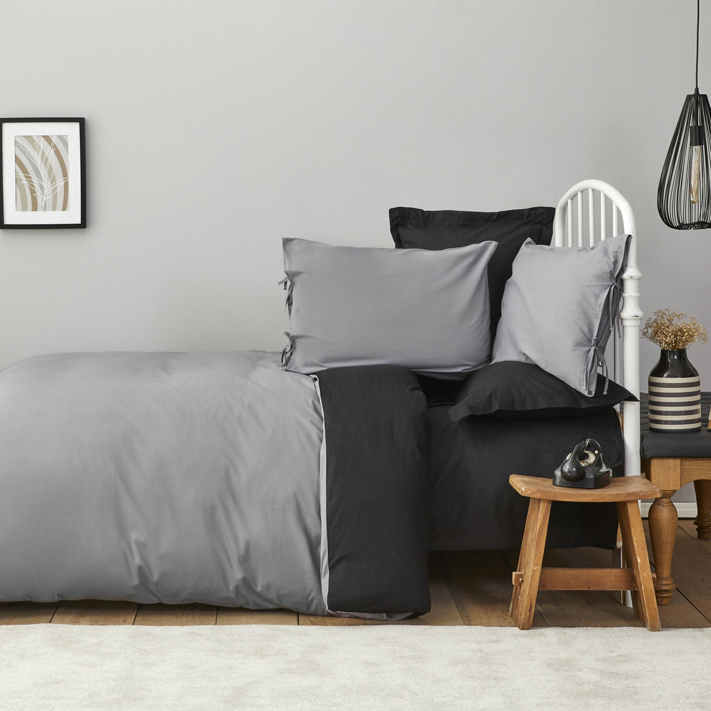 Karaca Home Basic Black - Dark Gray Double Sided Double Duvet Cover Set