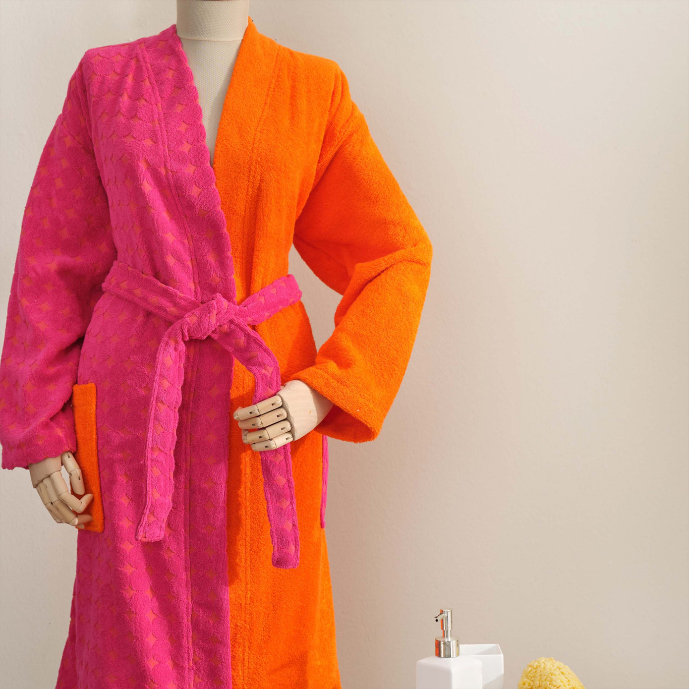 Karaca Home Young Audra Fuchsia Orange 100% Cotton Bathrobe S/M