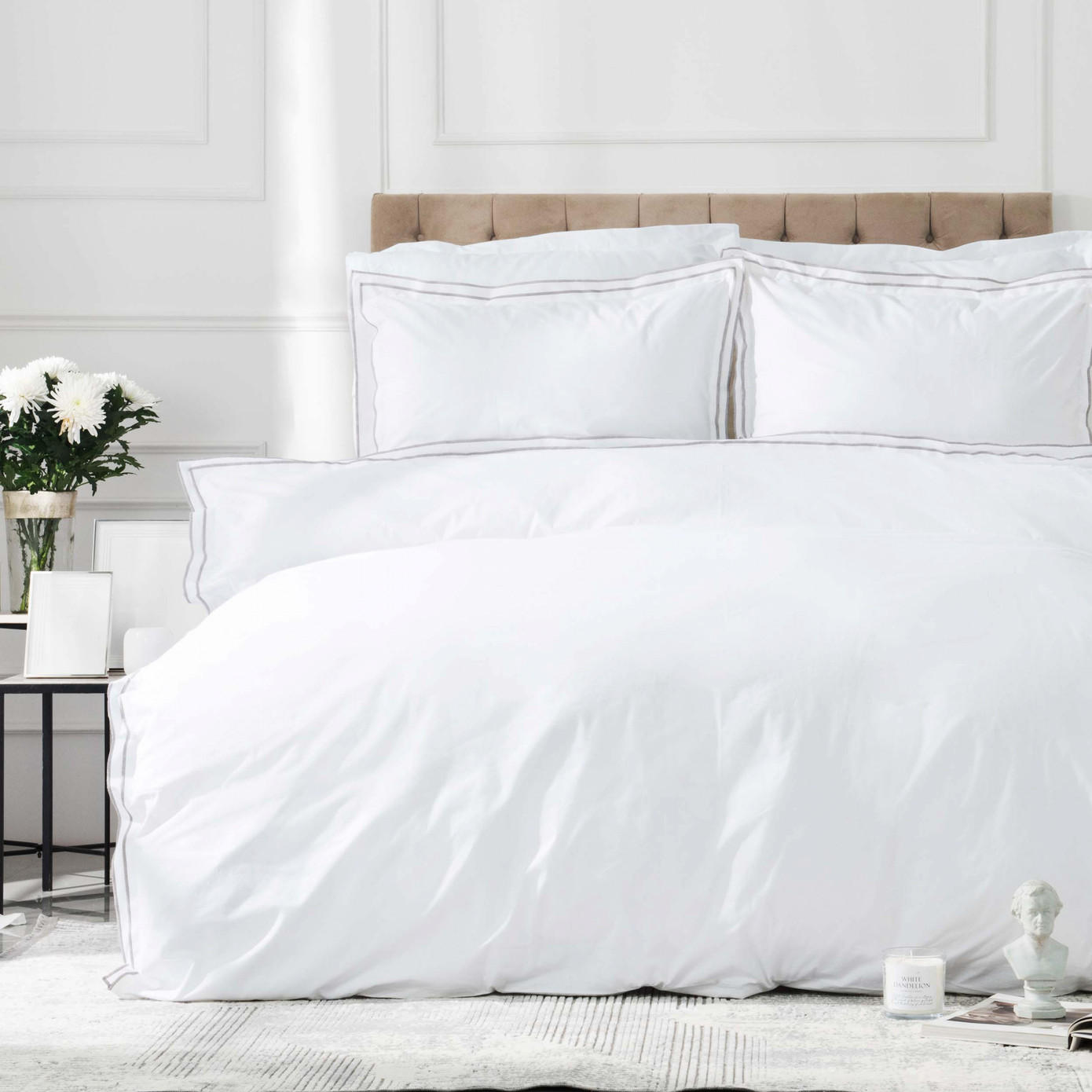 Karaca Home White Collection Victorie Gray Piko Percale Double Duvet Cover Set