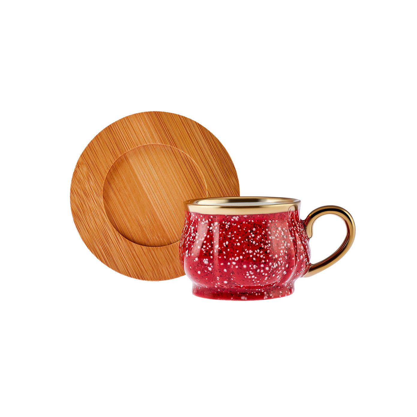 Karaca Bamboo Set Of 6 Red Coffee Cups With Tray 90 Ml