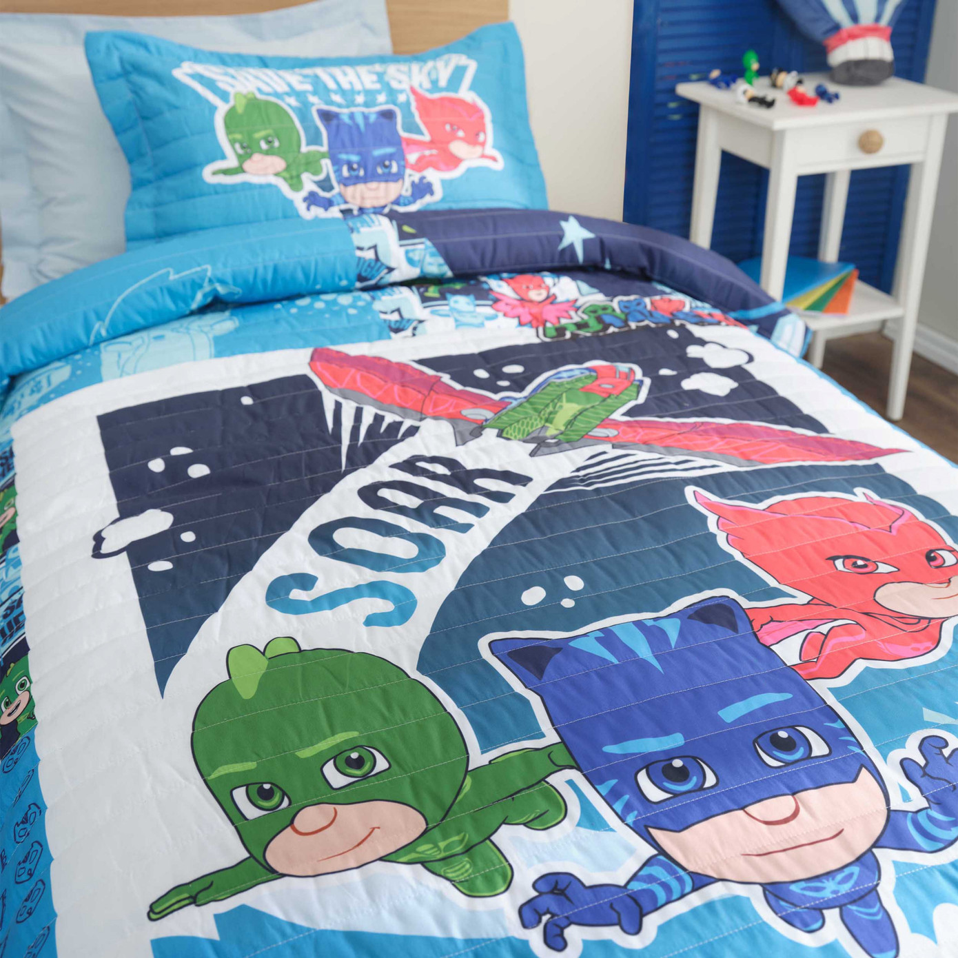 Pj Masks By Karaca Home Save The Sky Blue Single Bedspread