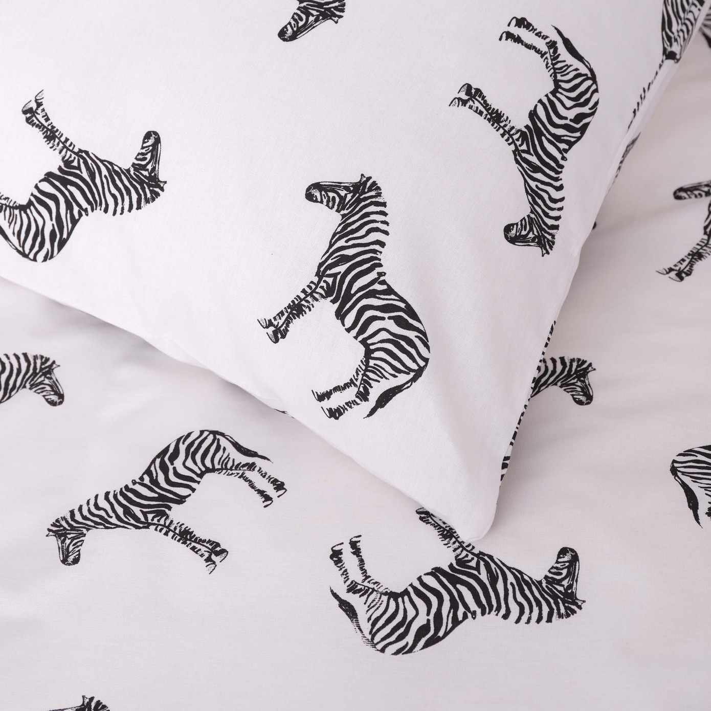 Sarah Anderson Zebra Black 100% Cotton Double Duvet Cover & Pillow Set