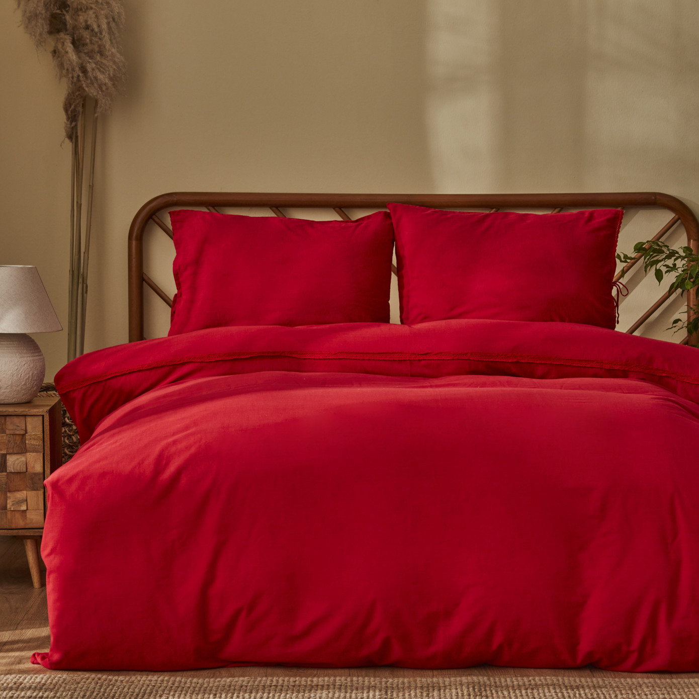 Karaca Home Lucy 100% Cotton Double Flanged Duvet Cover Set Red