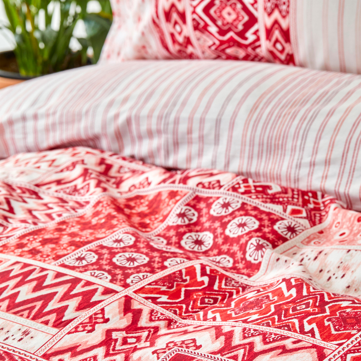 Karaca Home Pietra Red 100% Cotton Single Duvet Cover Set