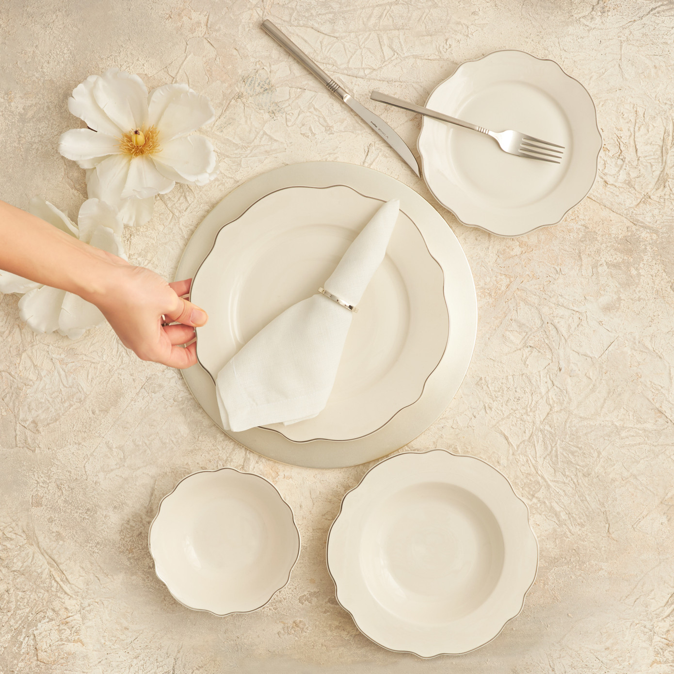 Karaca Almond Platin Line 24 Pieces 6 Person Dinnerware