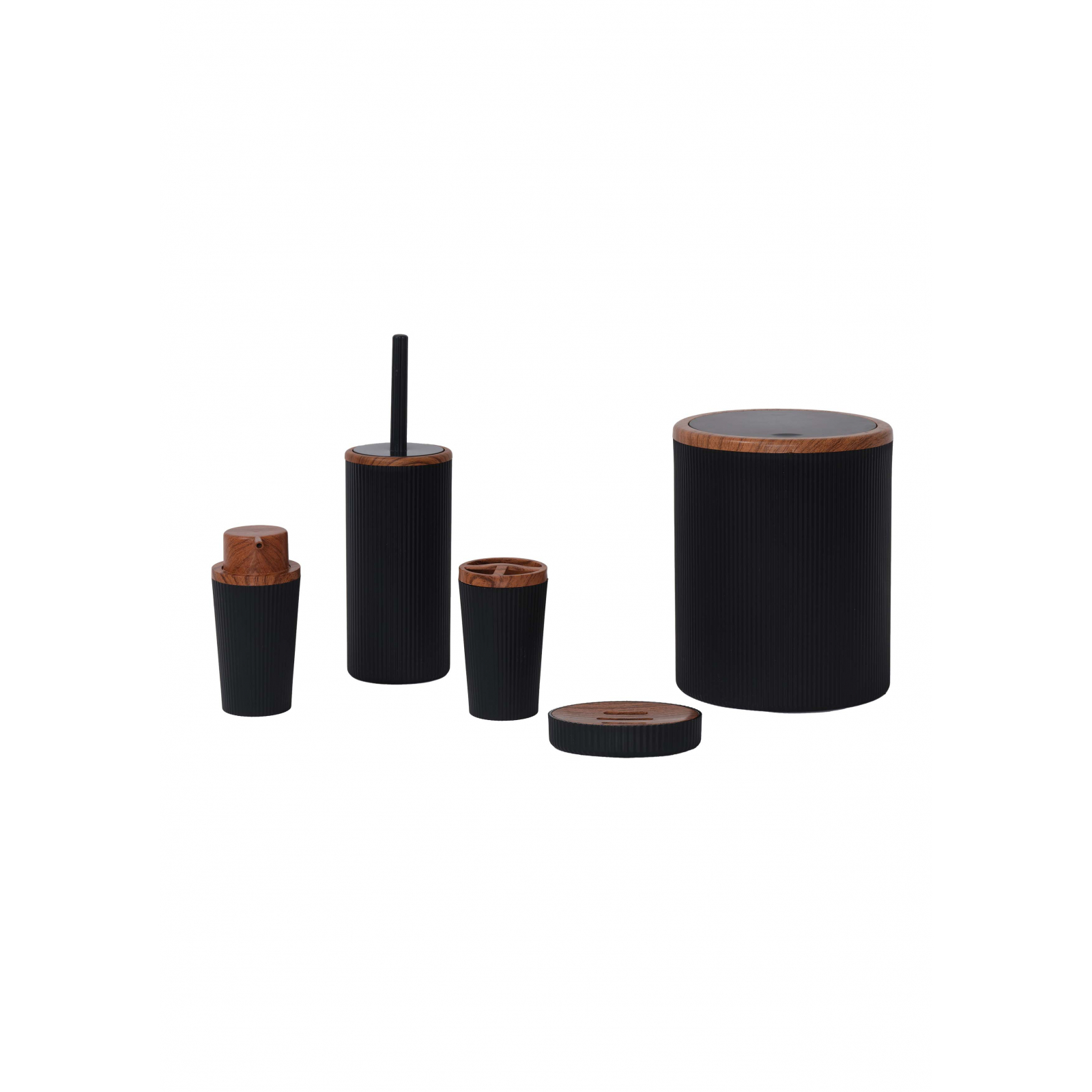 Karaca Home Marcello Wooden Look Detailed 5 Piece Bathroom Accessory Set Black