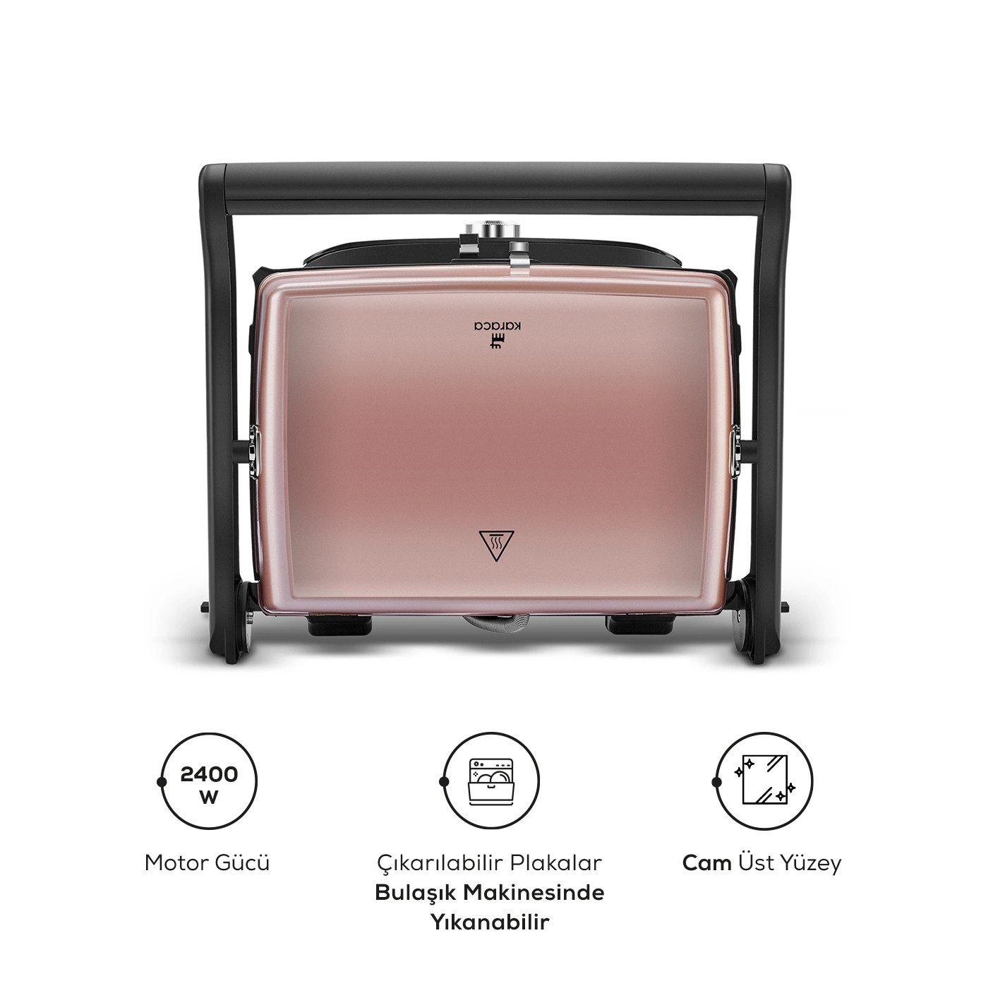 Karaca Gastro Grill Glass Premium 2400W Toaster And Grill Rosegold