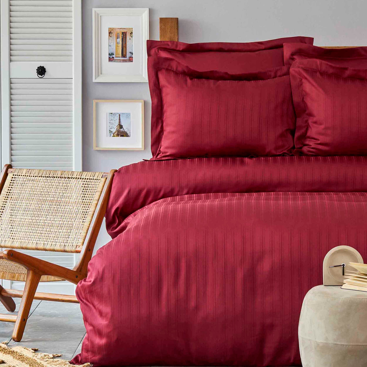 Karaca Home Charm Bold Claret Red 100% Cotton Satin Single Duvet Cover Set