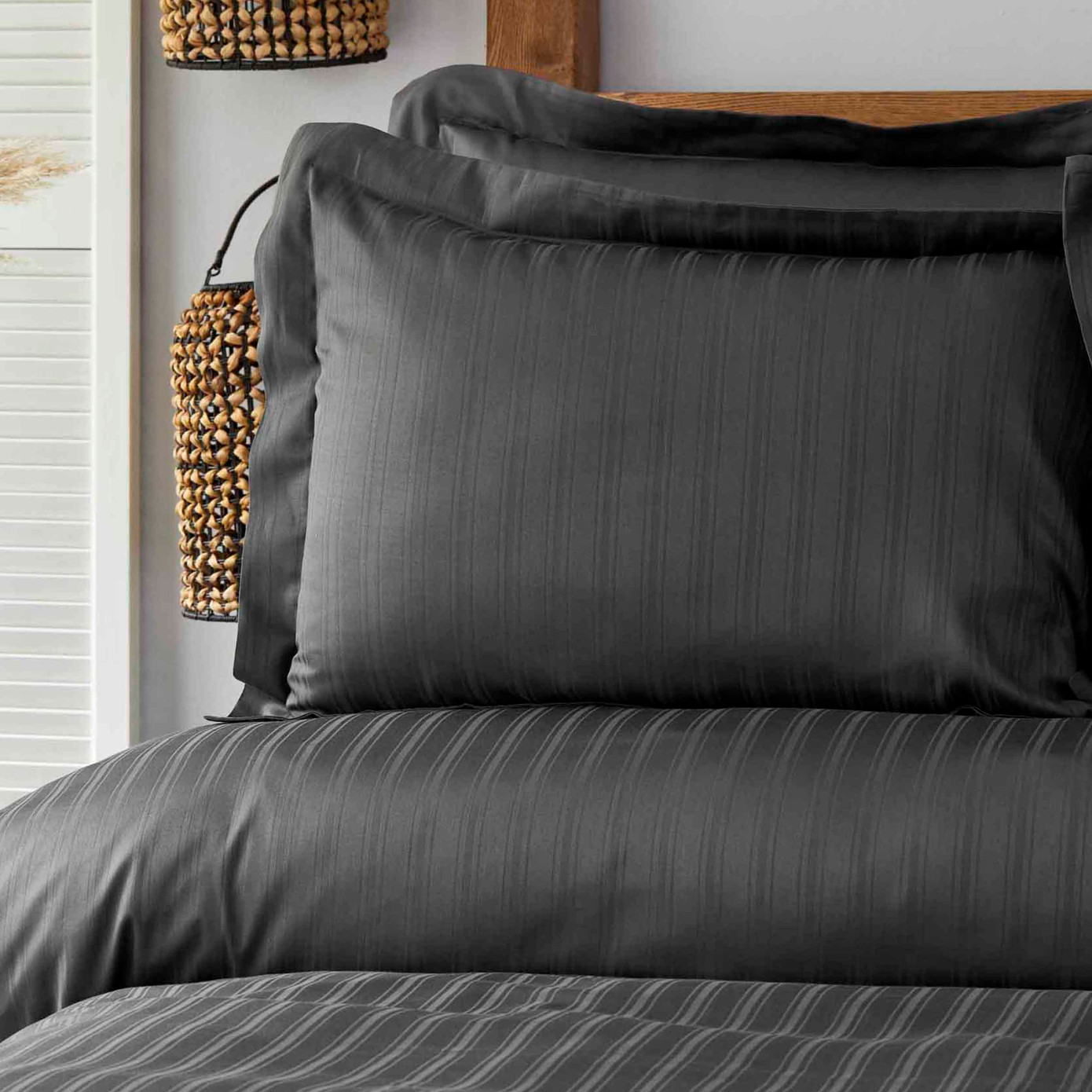 Karaca Home Charm Bold Anthracite 100% Cotton Satin Double Duvet Cover Set