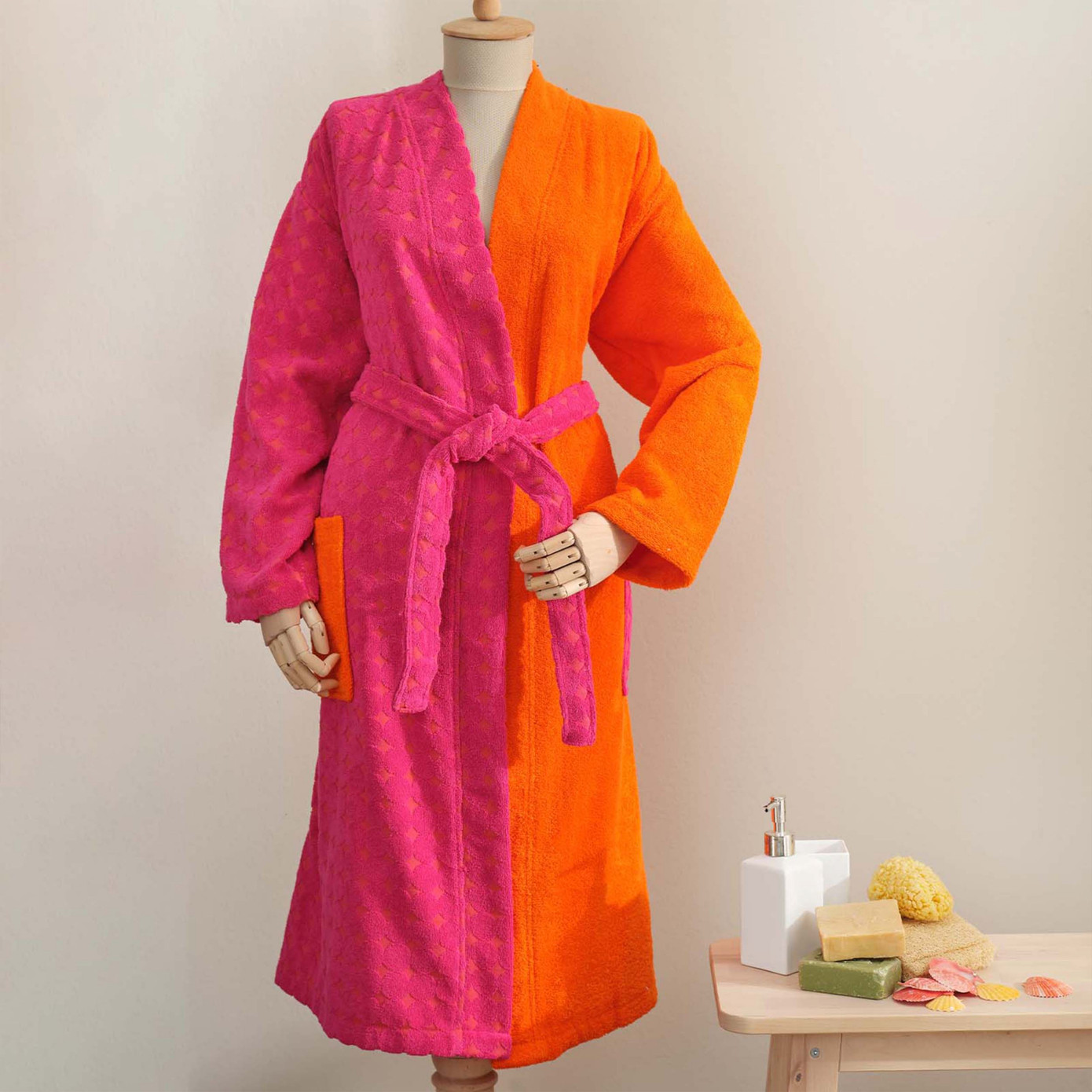 Karaca Home Young Audra Fuchsia Orange 100% Cotton Bathrobe S/M