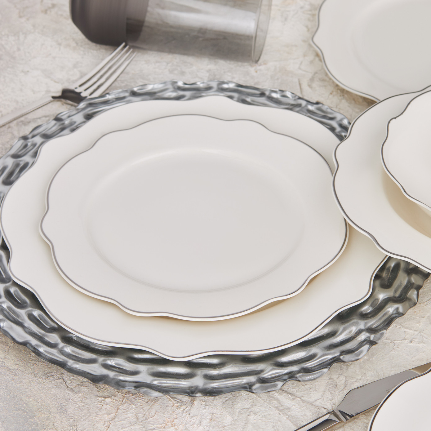 Karaca Almond Platin Line 24 Pieces 6 Person Dinnerware