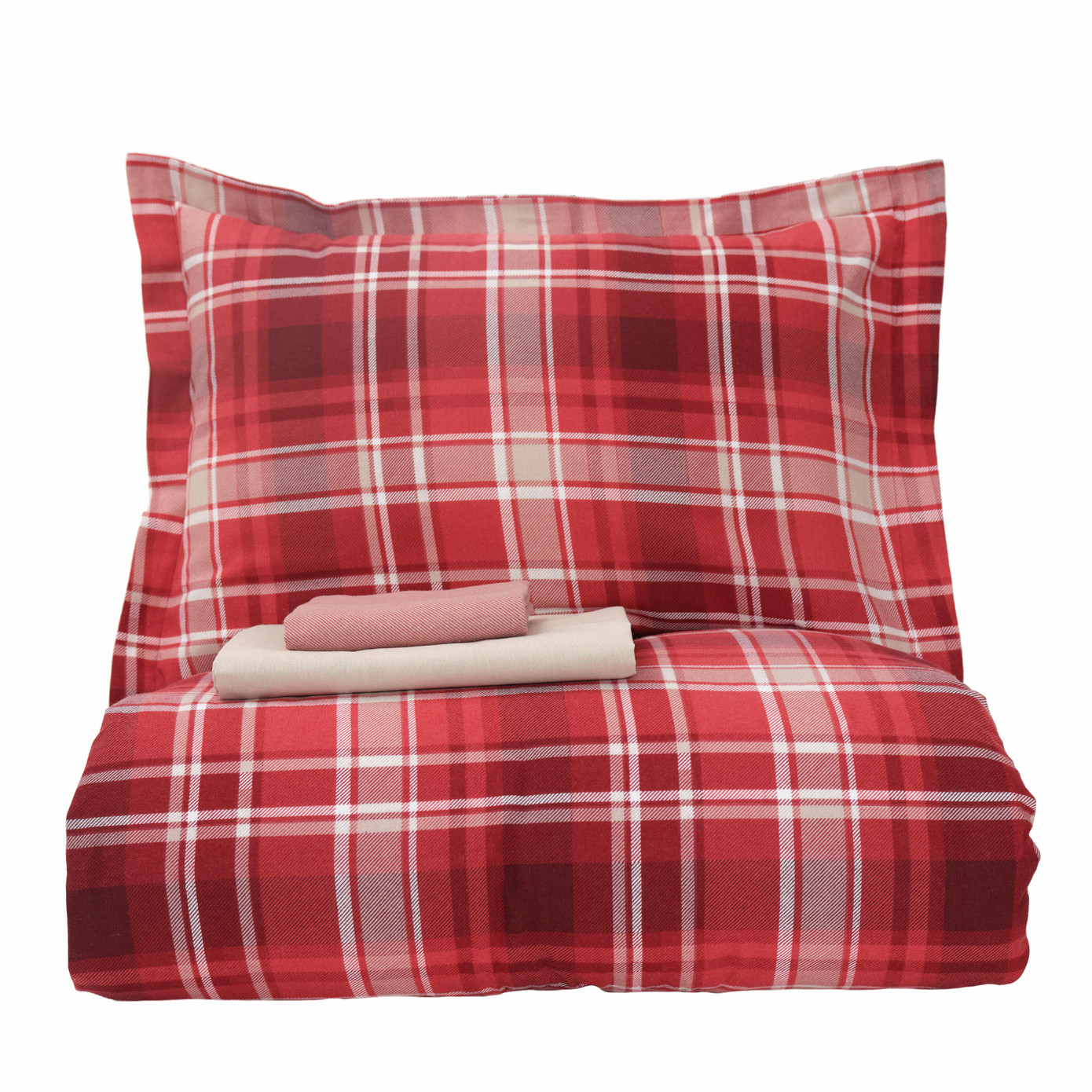 Karaca Home Lanza Red 100% Cotton Flannel Double Duvet Cover Set