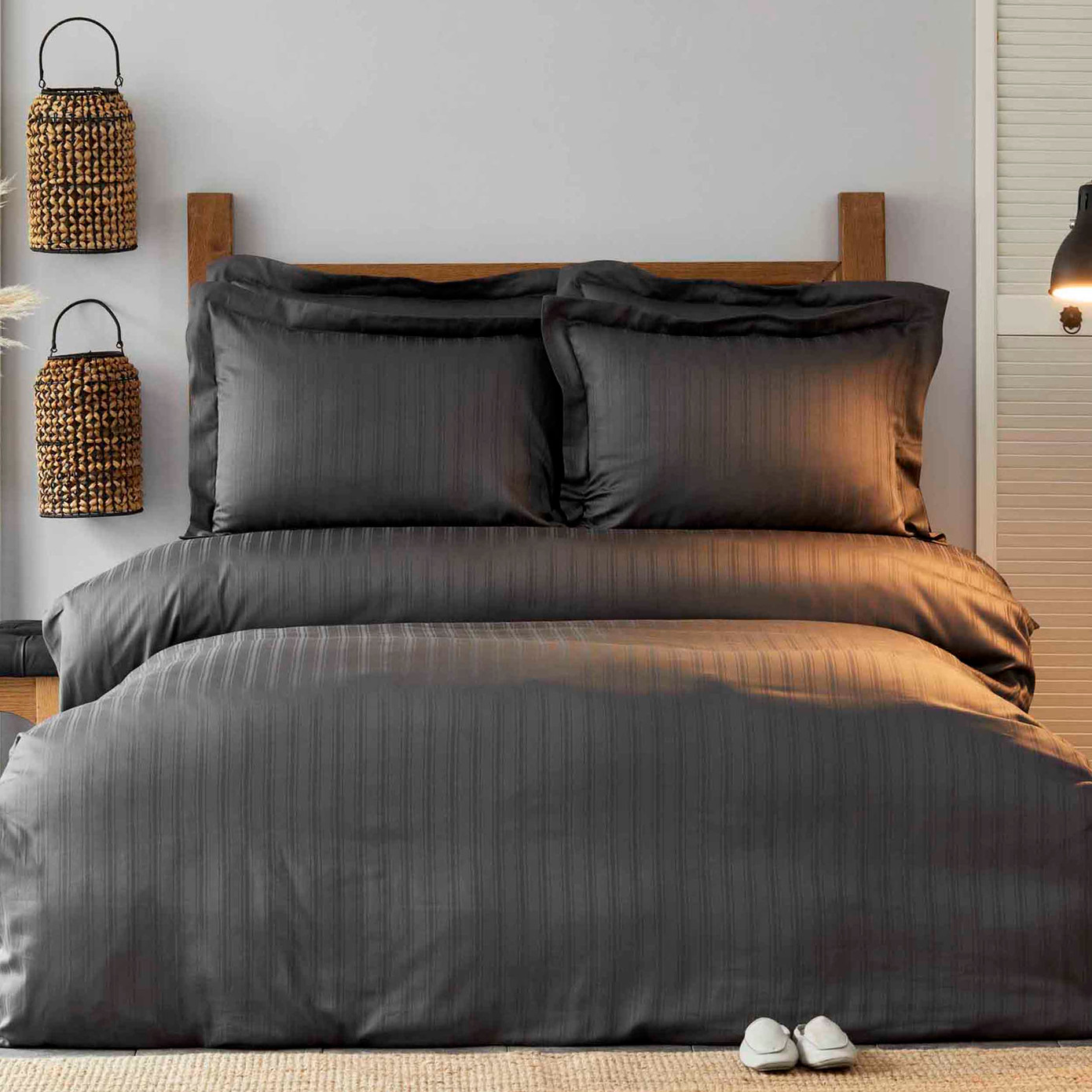 Karaca Home Charm Bold Anthracite 100% Cotton Satin Double Duvet Cover Set