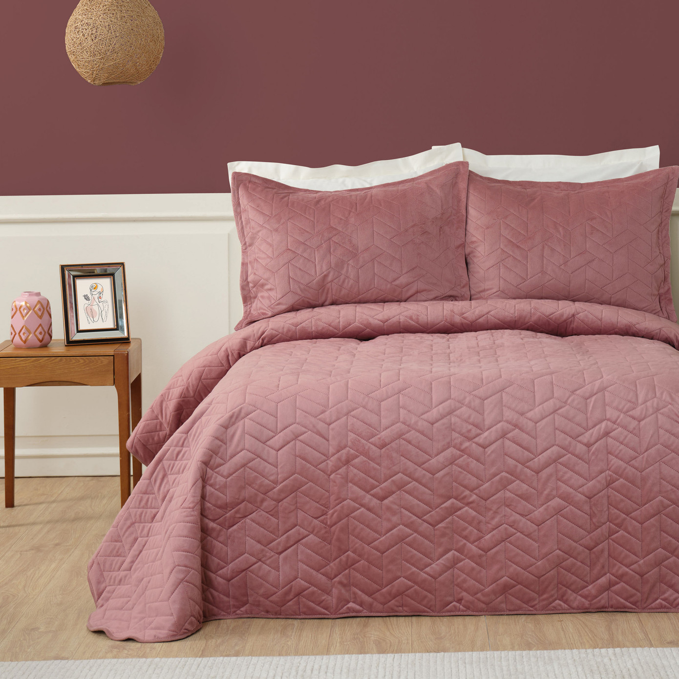 Karaca Home Pamela Dried Rose Ultrasonic Double Bedspread