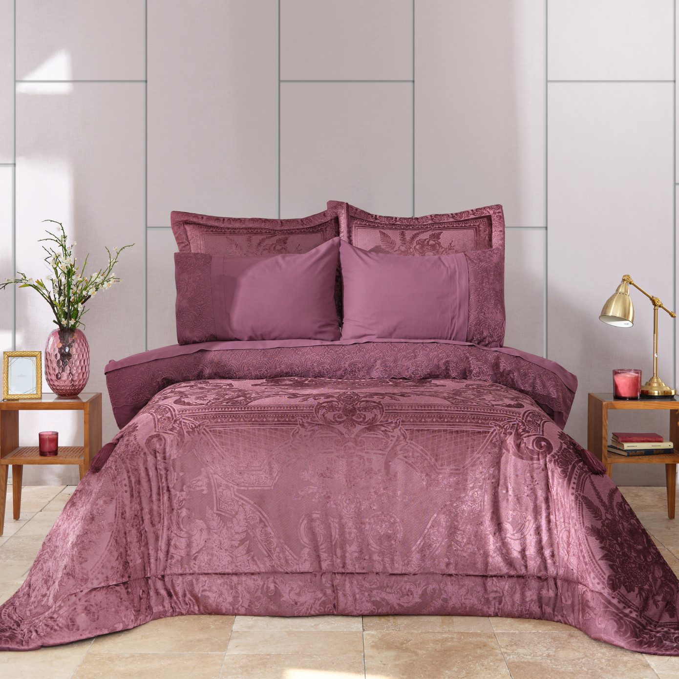 Karaca Home Victoria Plum 7 Piece Double Private Duet Set