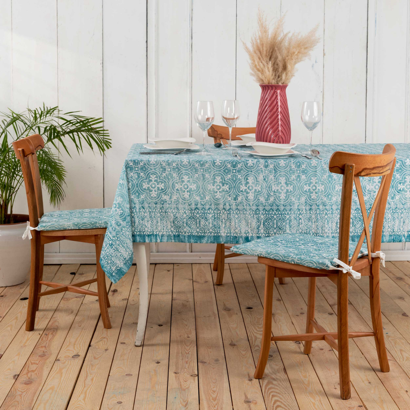 Karaca Home Despina Turquoise Printed Table Cloth 150 Cm X 240 Cm