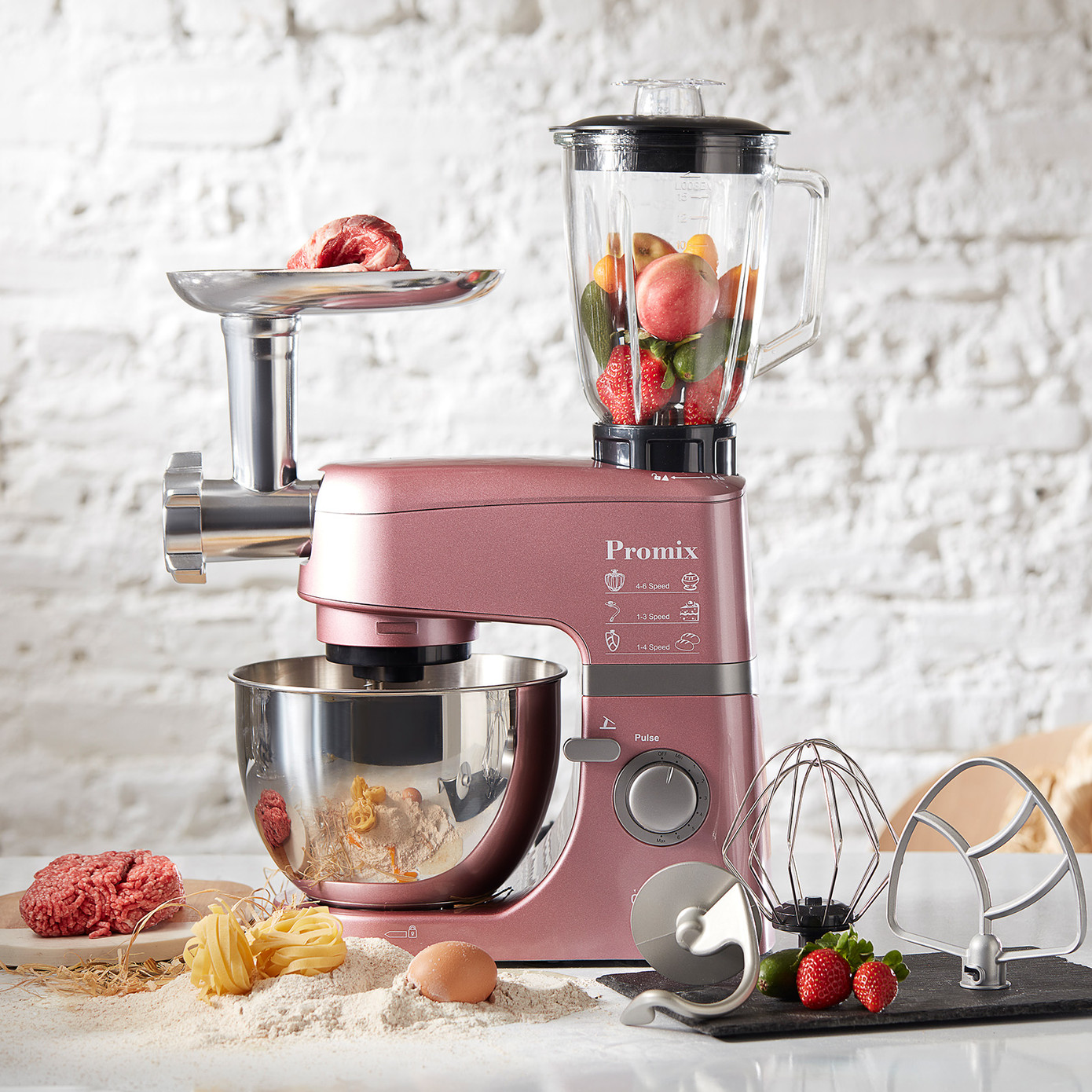 Cookplus Promix Ef802 Stand Mixer 1000W Kitchen Chef, Meat Grinder And Smoothie Blender Pink