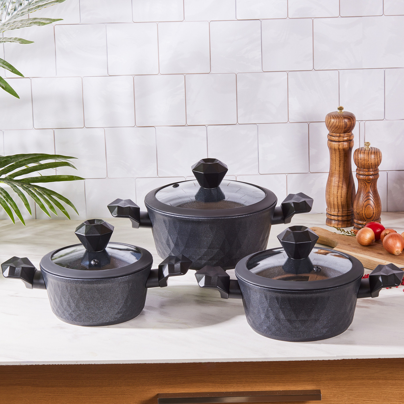 Karaca BioDiamond Antibacterial Handle Induction Base 6 Piece Cookware Set