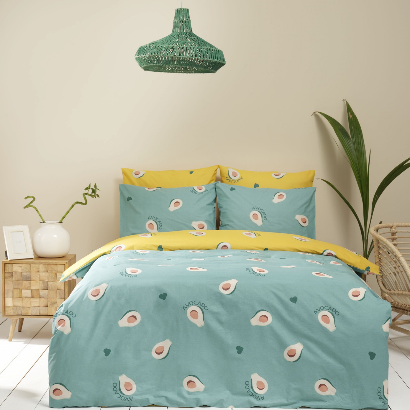 Sarah Anderson Avocado Green 100% Cotton Single Duvet Cover & Pillow Set