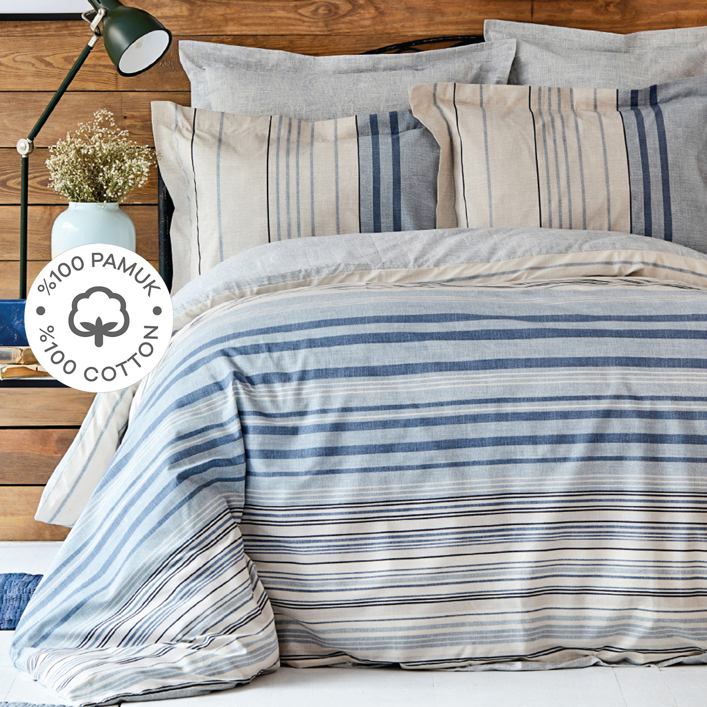 Karaca Home Aspen Blue 100% Cotton Double Duvet Cover Set