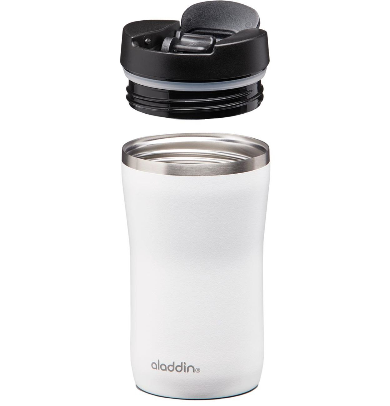 Aladdin Cafe Thermavac Leak-Lock White Stainless Steel Hand Thermos Mug 0.25 Lt