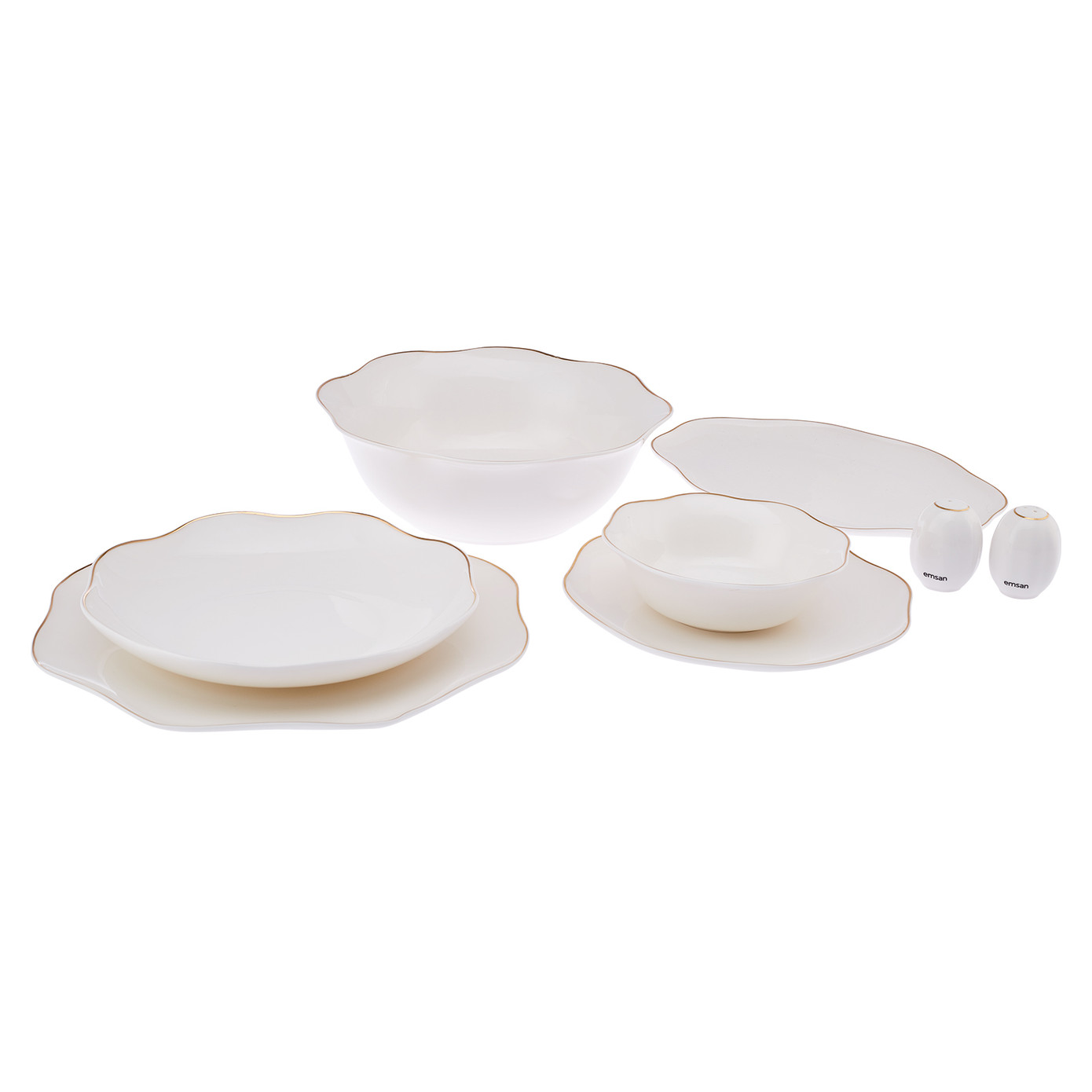 Emsan Lotus Fine Bone 53 Pieces Dinnerware Set For 12 People Gold