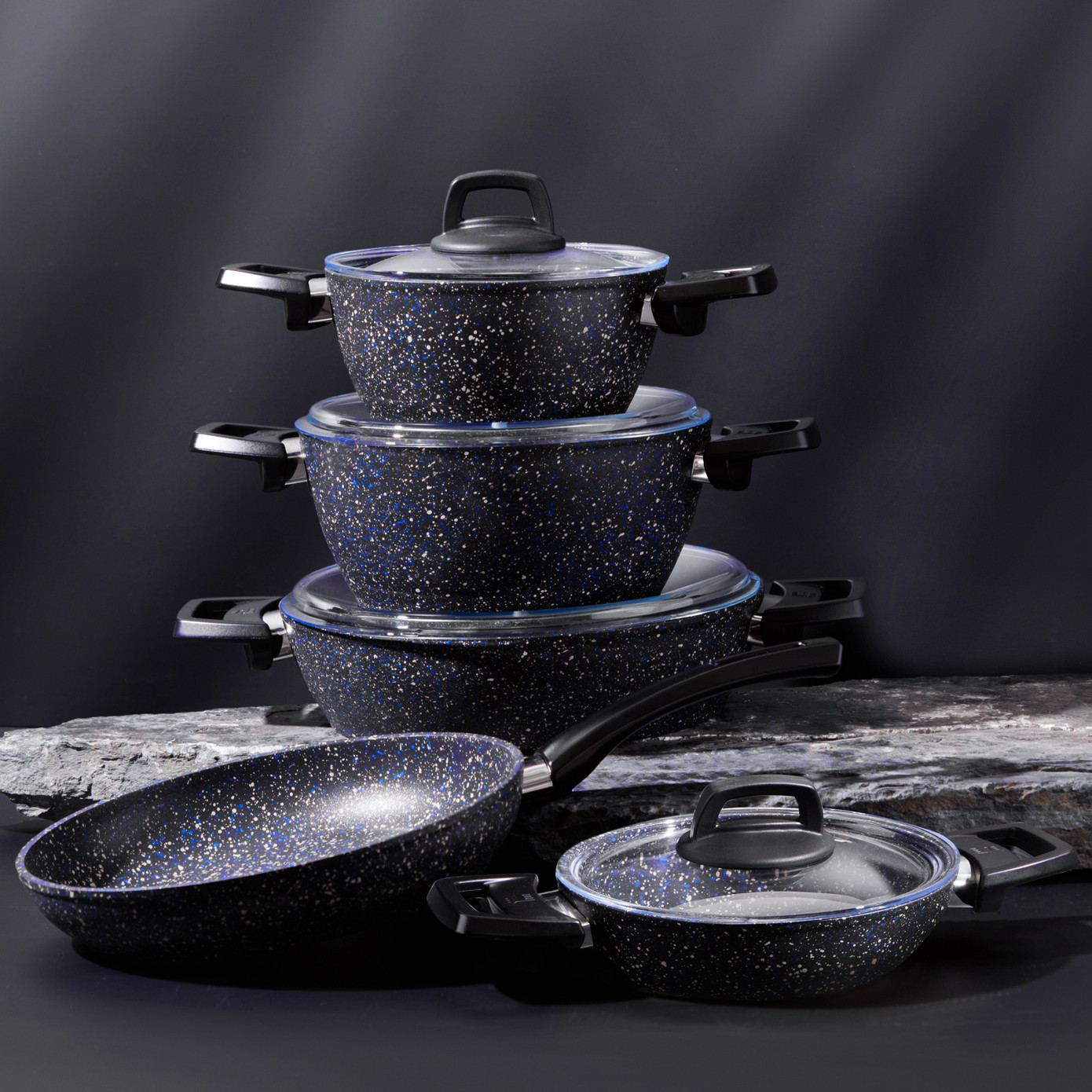 Karaca Bio Granit Blue Stone 9 Piece Cookware Set