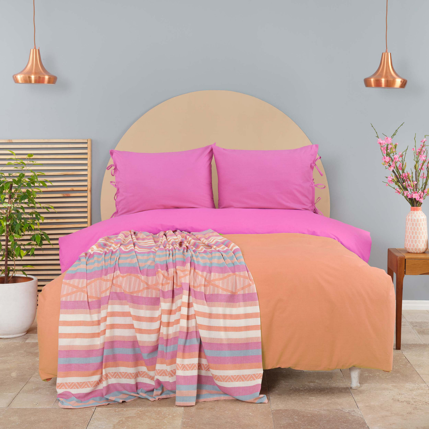 Karaca Home Basic Fuchsia-Orange Double Sided Double Duvet Cover Pique Set