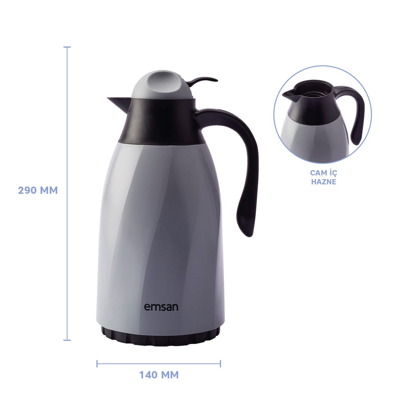 Emsan Sırça Thermos 1.3 Liter Gray