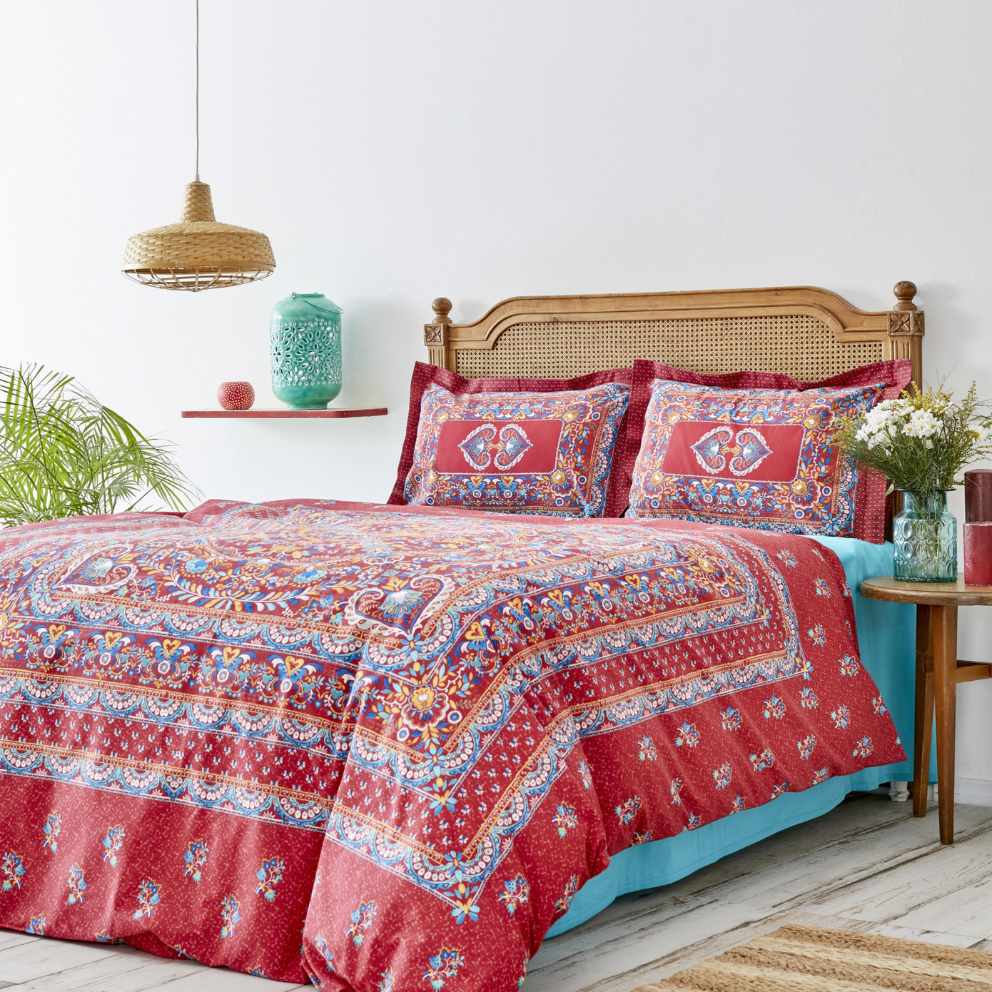 Karaca Home Axis Panel Red 100% Cotton Double Duvet Cover Set