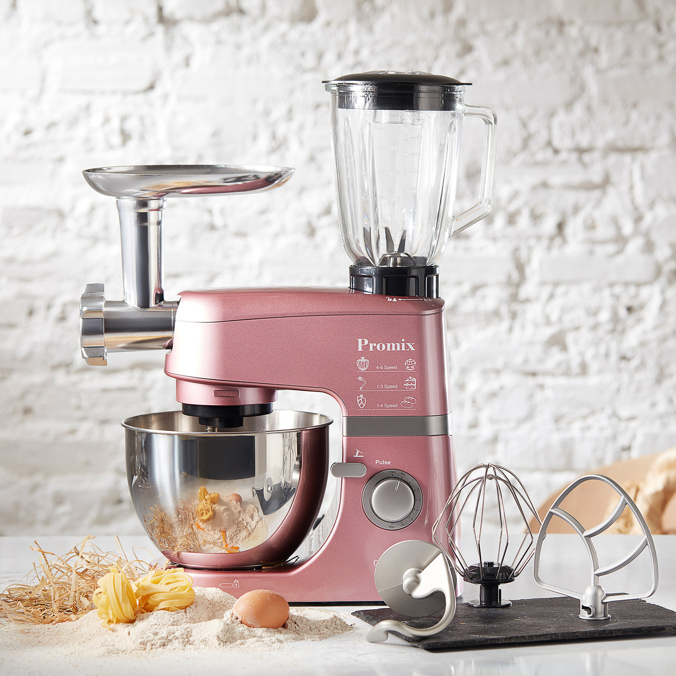 Cookplus Promix Ef802 Stand Mixer 1000W Kitchen Chef, Meat Grinder And Smoothie Blender Pink