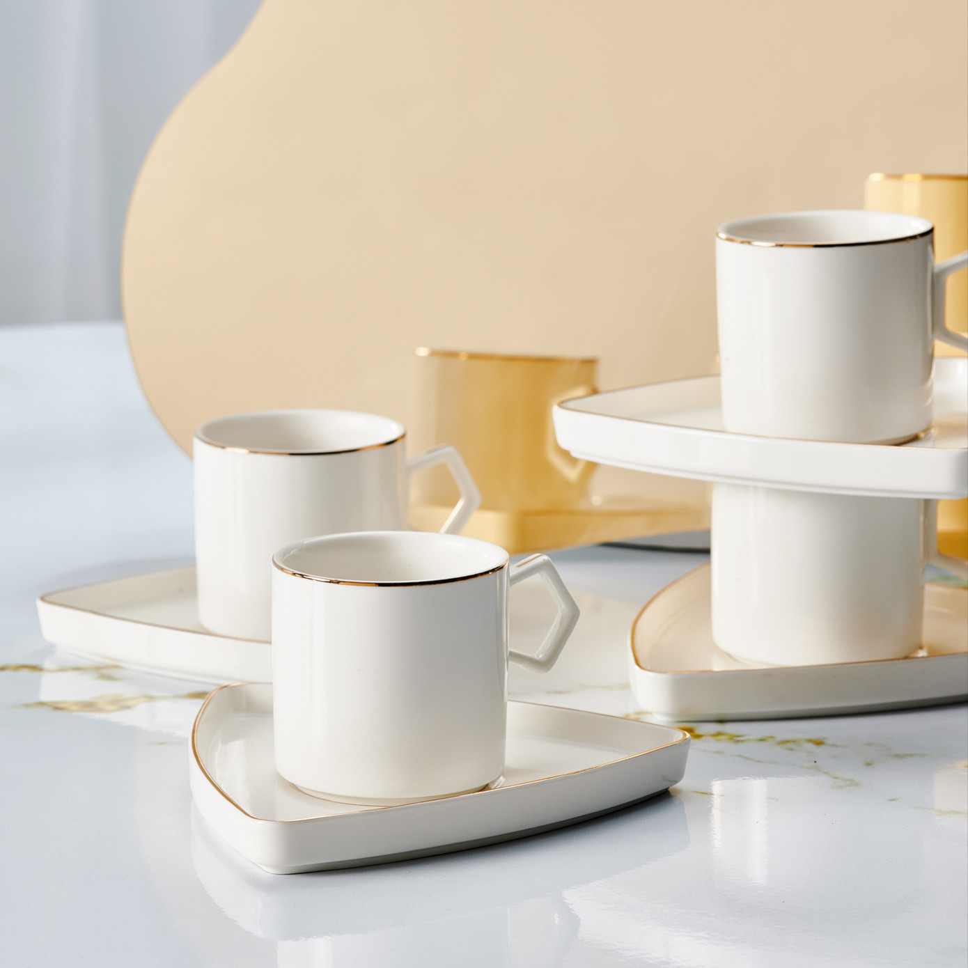 Karaca Geo Set Of 6 Porcelain Coffee Cups 90 Ml