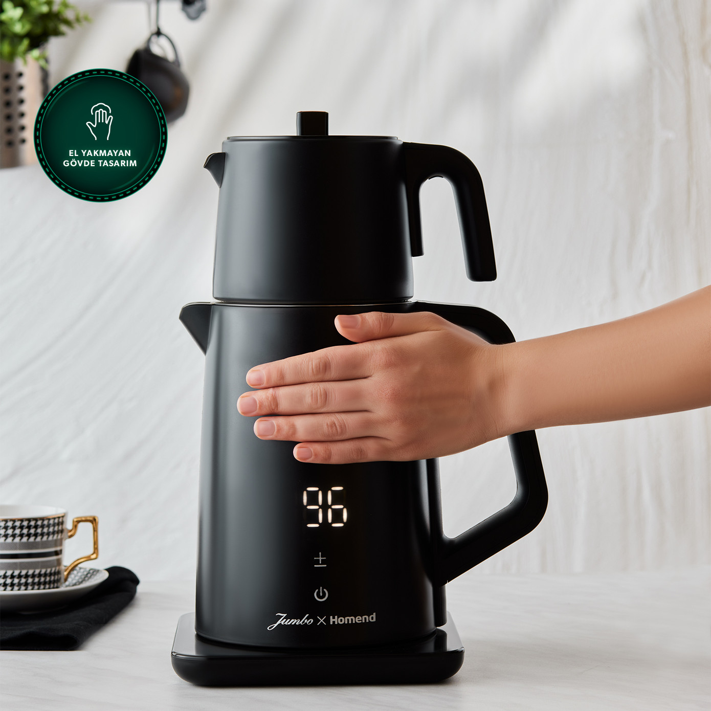 Jumbo X Homend Royaltea Cooltouch 1792H Touch Hand Non Burning Body Stainless Steel Talking Tea Maker With Wifi Control