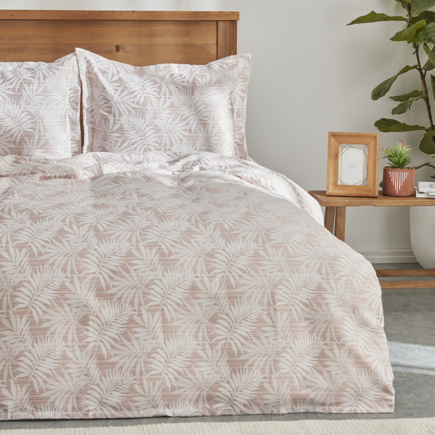 Karaca Home Plant Double Bedspread Powder