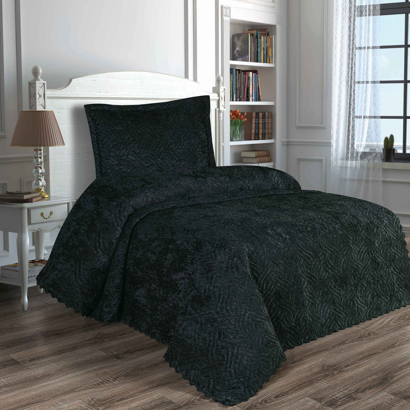 Karaca Home Lamia Petrol Velvet Single Bedspread