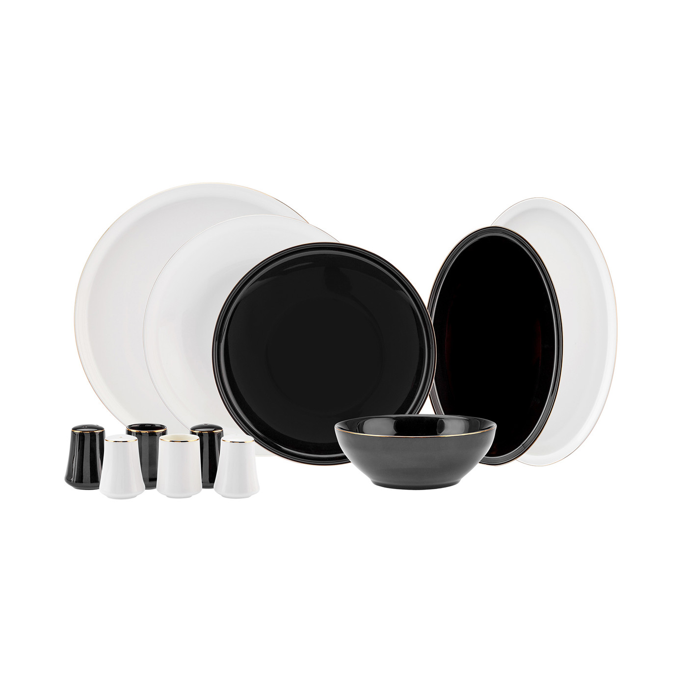 Karaca Elara Black White 57 Pieces New Bone Dinnerware Set For 12 Persons