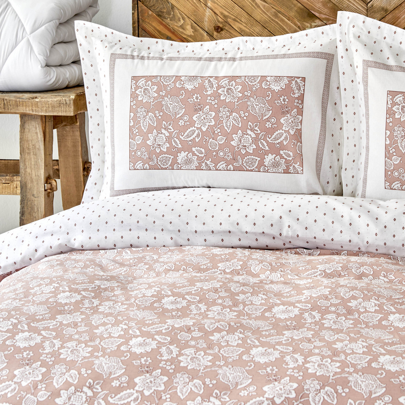 Karaca Home Celerina Pink 100% Cotton Double Fitted Duvet Cover Set