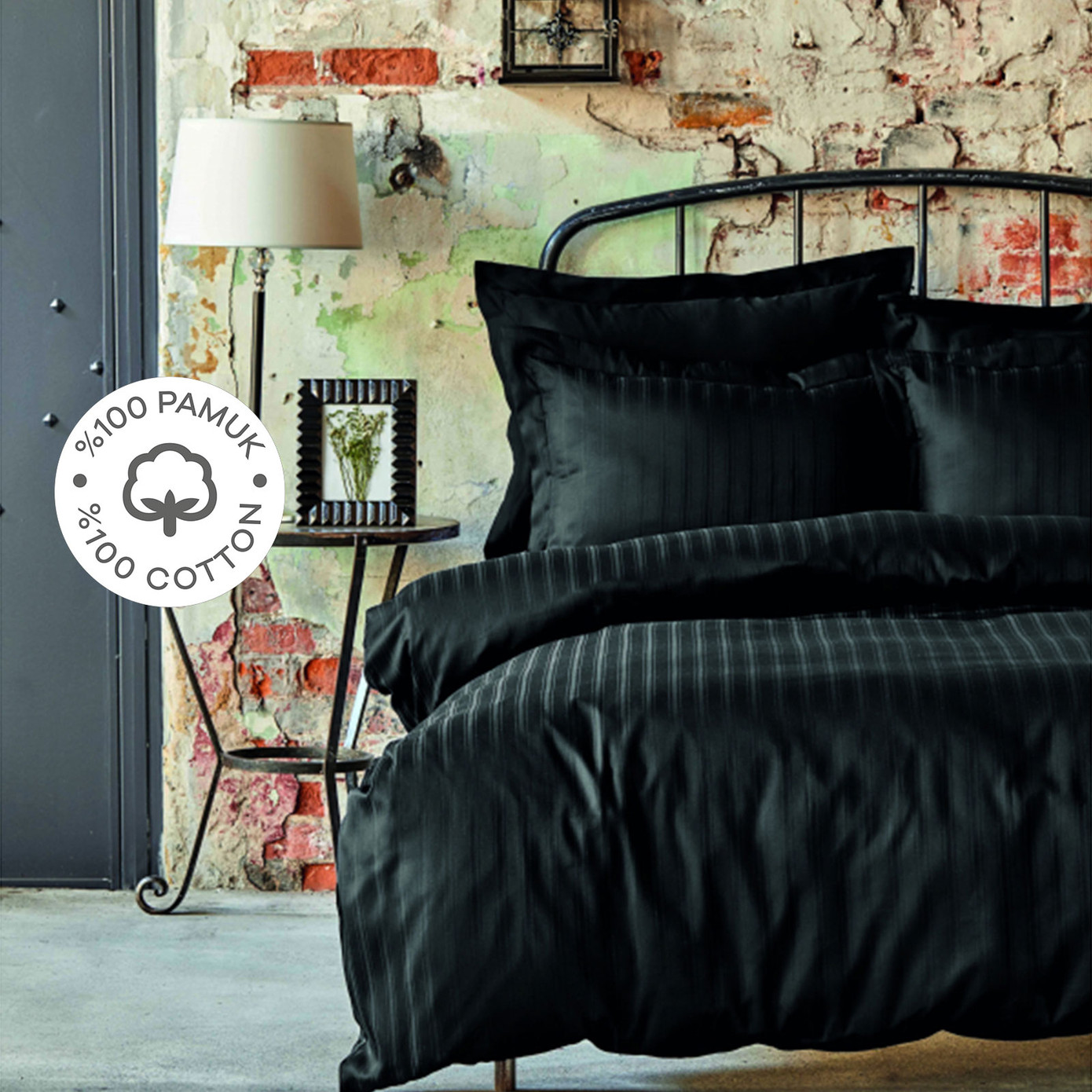 Karaca Home Charm Bold Black 100% Cotton Satin Single Duvet Cover Set