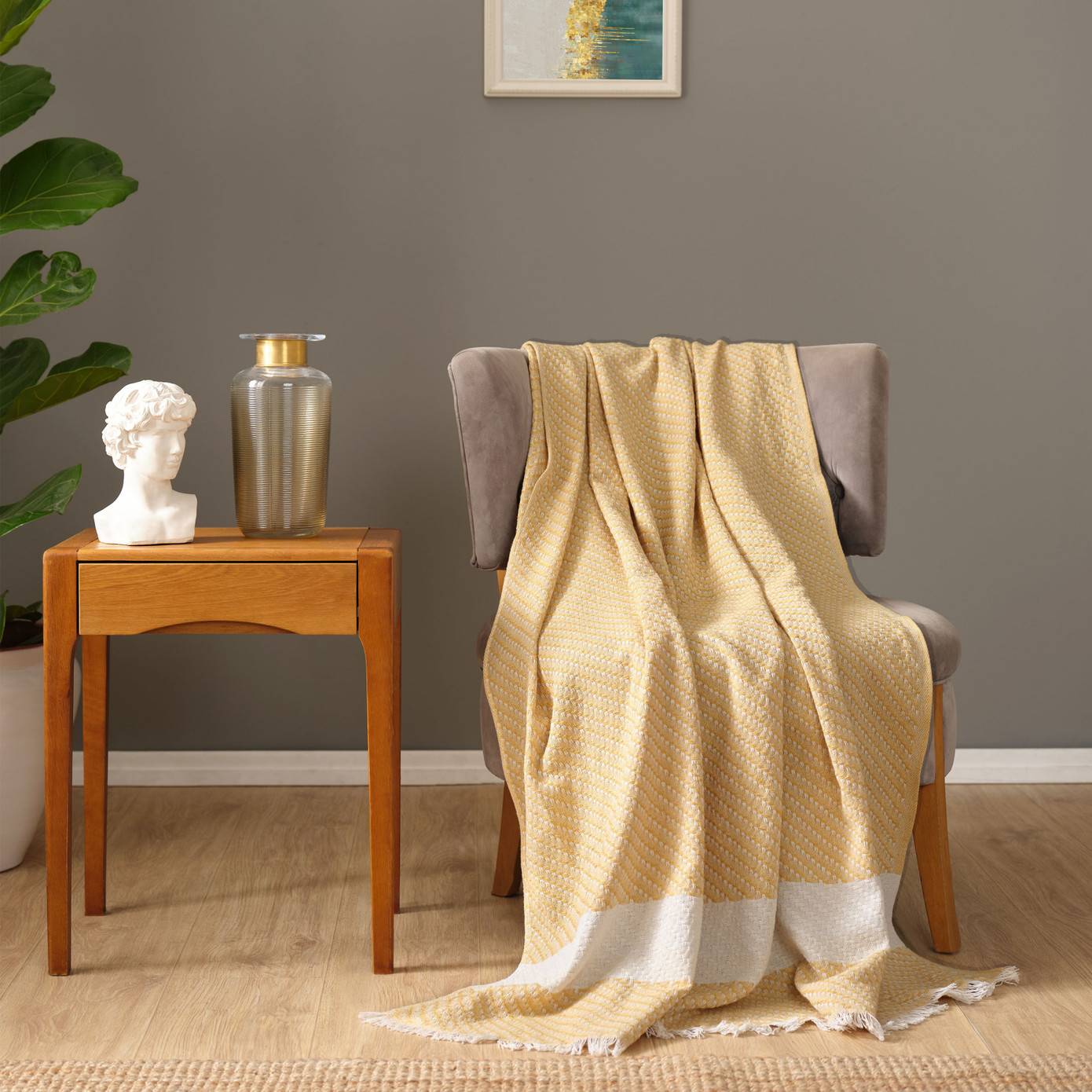 Karaca Home Wilma Mustard Throw Blanket 130x170 Cm