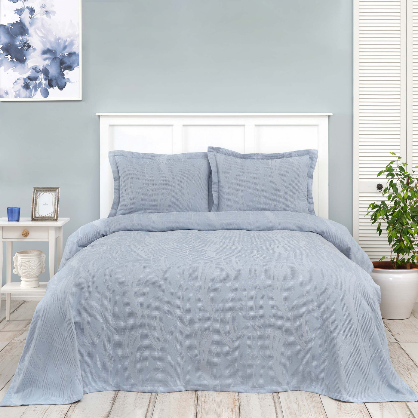 Karaca Home Blanche Blue Double Waffle Bedspread Set