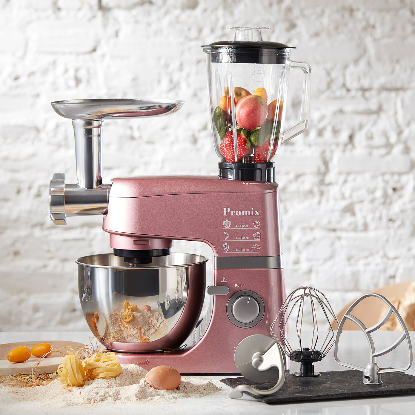 Cookplus Promix Ef802 Stand Mixer 1000W Kitchen Chef, Meat Grinder And Smoothie Blender Pink