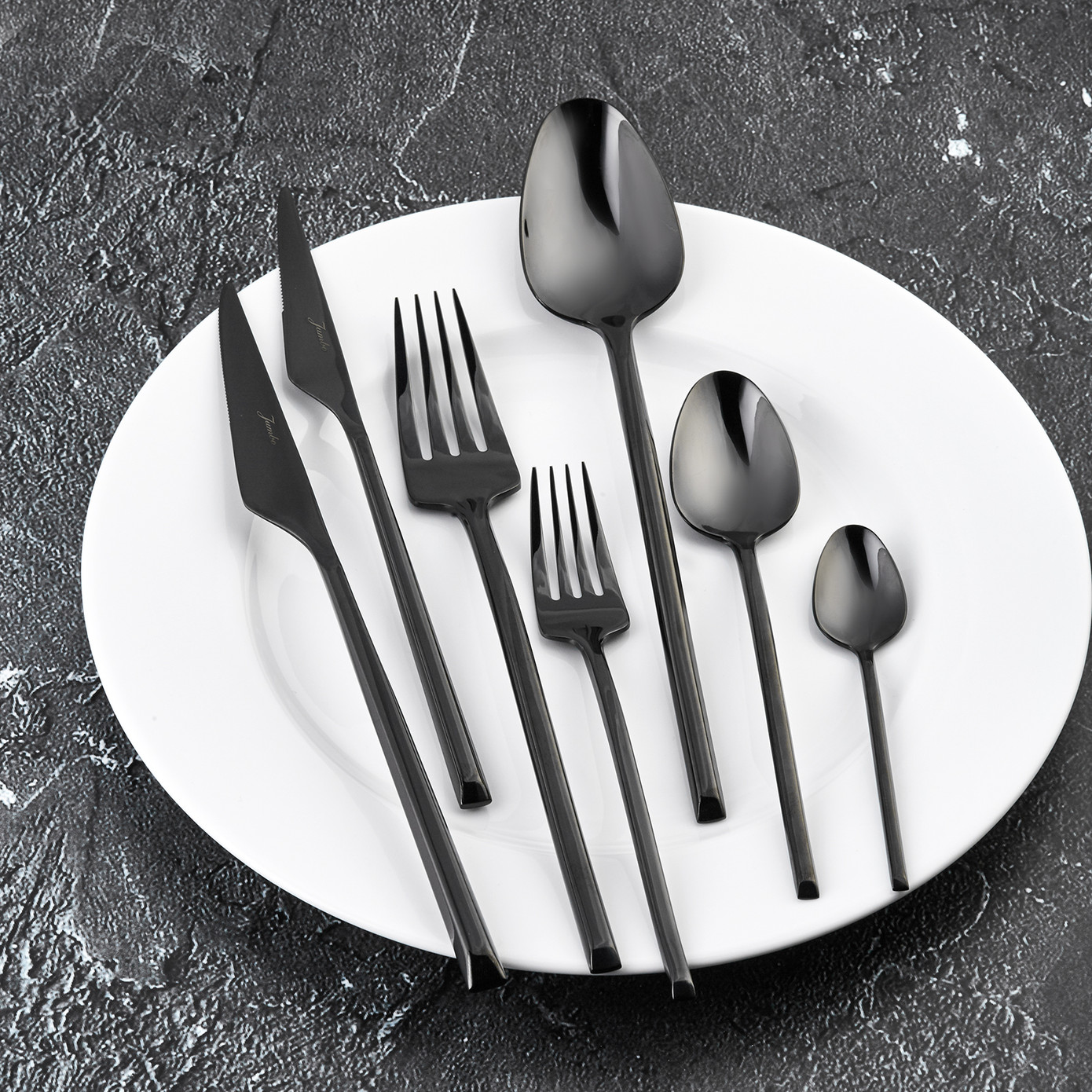 Jumbo 5500 84 Pcs Cutlery Set For 12 People Titanium Black