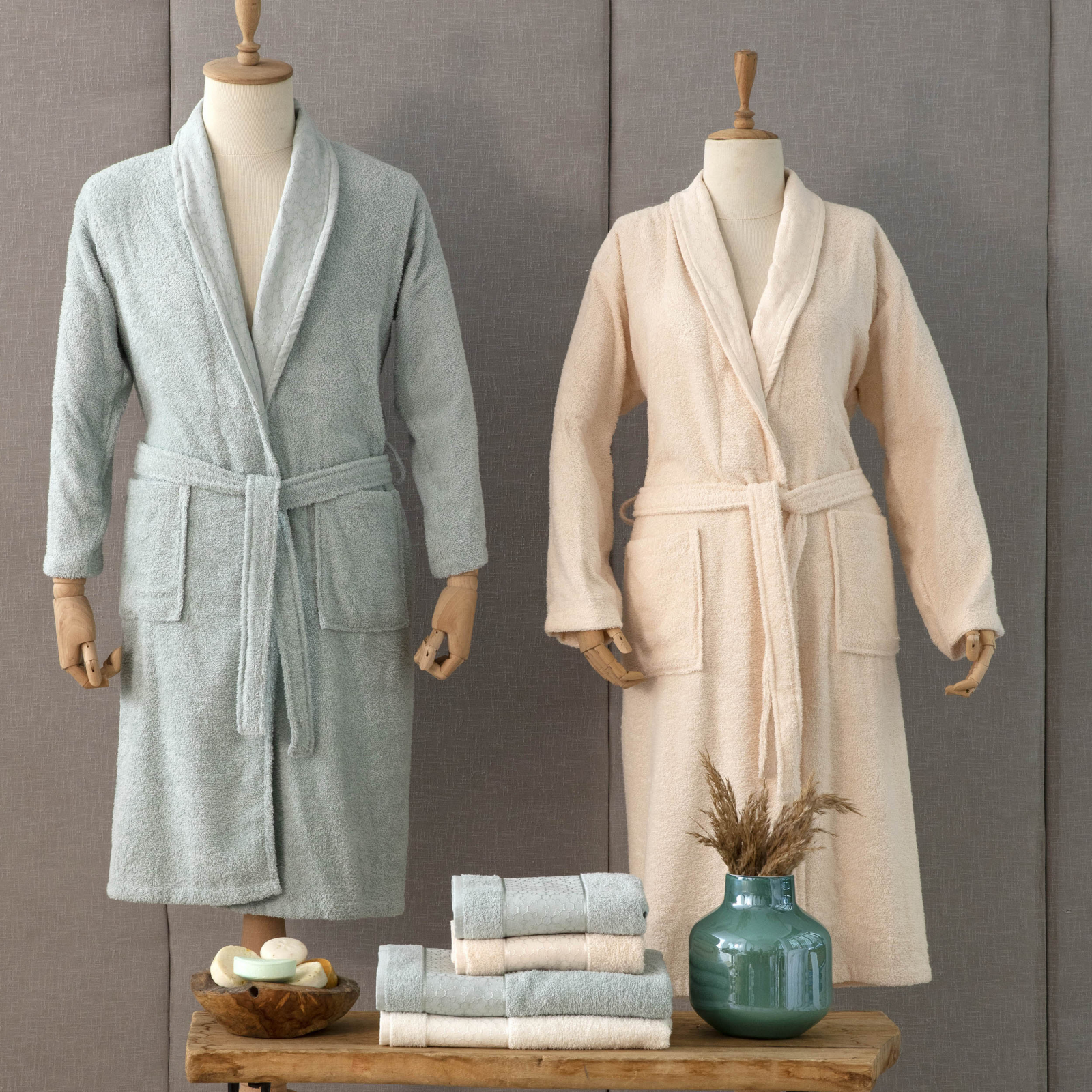 Karaca Home Casita Flos 6 Pieces Mint Beige Family Bathrobe Set